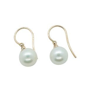 Round Freshwater Pearls on 18ct Yellow Gold & Diamond Drop Earrings