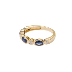Oval Sapphire & Diamond 18ct Yellow Gold half Eternity Ring