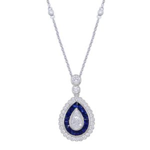 18ct White Gold Sapphire & Diamond Pendant, incl chain