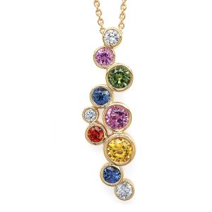 18ct Yellow Gold Diamond &  Fancy Sapphire Pendant