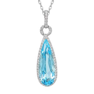 Pear Cut Sky Bluer Topaz & Diamond White Gold 18ct White Gold Pendant