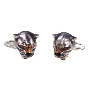 Sterling Silver Enamel Panther Head Cufflinks