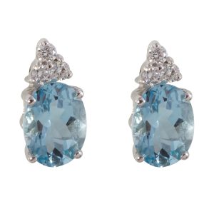 Aquamarine & Diamond & 18ct White Gold Drop Earrings