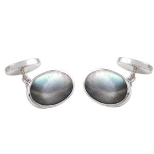 Sterling Silver Black Mother of Pearl Chain Link Cufflinks