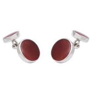 Sterling Silver, Double Round Cornelian Chain Link Cufflinks