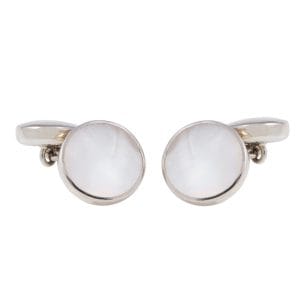 Sterling Silver, Double Round Mother of Pearl Chain Link Cufflinks