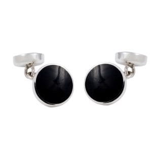 Sterling Silver Double Round Onyx Chain Link Cufflinks