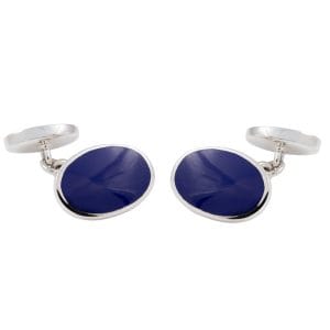 Sterling Silver Double Oval Lapis Chain Link Cufflinks