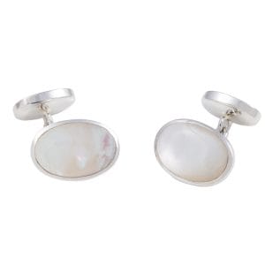 Sterling Silver Double Oval Mother of Pearl Chain Link Cufflinks