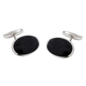 Sterling Silver Double Oval Onyx Chain Link Cufflinks