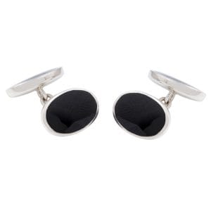 Sterling Silver Double Oval Onyx Chain Link Cufflinks