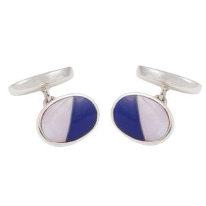 Sterling Silver Double Oval Pink Shell & Lapis Chain Link Cufflinks