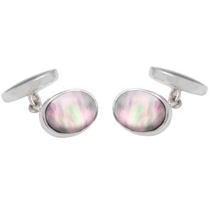 Sterling Silver Double Oval Black Mother of Pearl Cufflinks