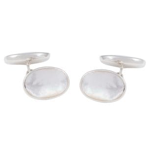 Sterling Silver Double Oval Mother of Pearl Cufflinks