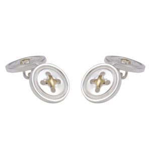 Sterling Silver Double Round Button Cufflinks with Gilded Thread detail
