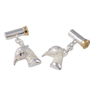 Sterling Silver Pheasant Head & Shot Gun Shell with Gilded ends Cufflinks