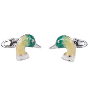 Sterling Silver Enameled Duck Head Cufflinks
