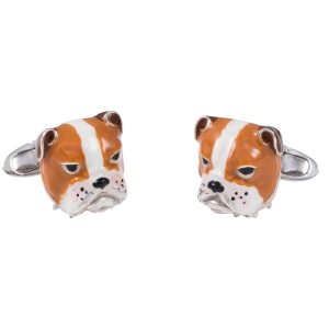 Sterling Silver Enameled Bull Dog Head Cufflinks