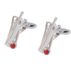 Sterling Silver Cricket Bat & Enamel Ball Cufflinks
