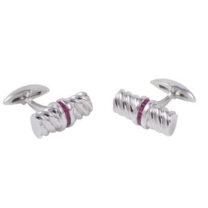 Sterling Silver Twist Barrel Cufflinks with Ruby