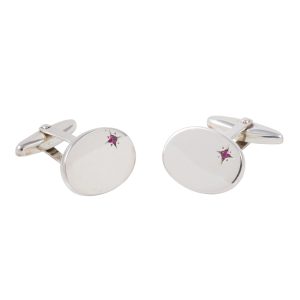 Sterling Silver Oval Cufflinks with Offset Ruby
