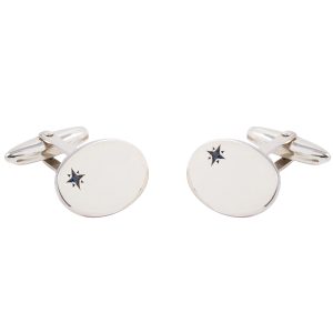 Sterling Silver Oval Cufflinks with Offset Sapphire