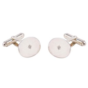 Sterling Silver Oval Cufflinks with Diamond Centre