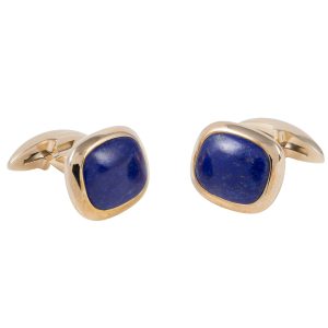 9ct Gold Cusion Lapis Cufflinks with T-Bar Swivel