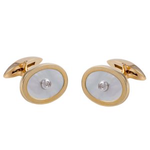 9ct Gold Oval Mother of Pearl Cufflinks with 0.04 Diamond Centre