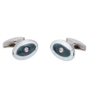 Sterling Silver Enamel Oval Cufflinks with Diamond Centre