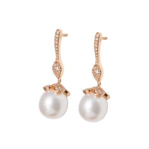 Pearl & Diamond 18ct Yellow Gold Drop Earrings