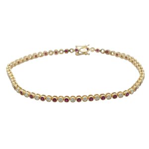 Round Cut Ruby & Diamond 18ct Yellow Gold Bracelet
