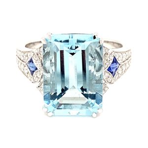 Aquamarine, Sapphire & Diamond 18ct White Gold Ring