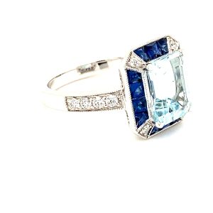 Aquamarine, Sapphire & Diamond 18ct White Gold Ring
