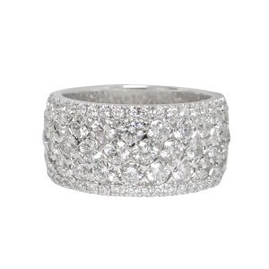18ct White Gold, Round Cut Diamond Cluster, Half Eternity Ring