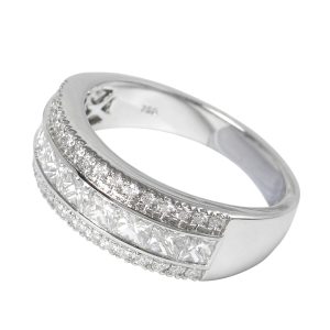 18ct White Gold, Half Eternity Ring with Princess & Round Cut Diamonds
