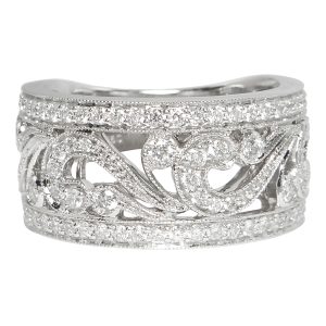 18ct White Gold Diamond Filigree Half Eternity Ring