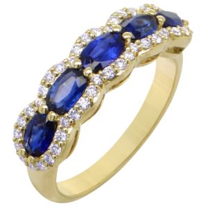Oval Sapphire & Diamond Cluster 5 Stone 18ct Yellow Gold Ring