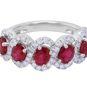 5 Stone Ruby & Diamond Cluster 18ct White Gold Ring