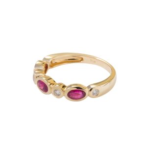Oval Ruby & Diamond 18ct Yellow Gold Half Eternity Ring