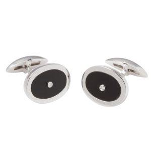 Sterling Silver, Onyx & Diamond Oval Cufflinks