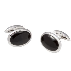 Sterling Silver & Onyx Oval Cufflinks