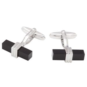 9ct White Gold & Onyx Block Cufflinks