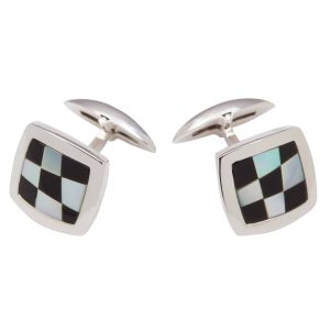 Sterling Silver, Black Onyx & Mother of Pearl Chequered Cufflinks