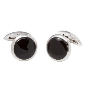 Sterling Silver & Onyx Round Cufflinks