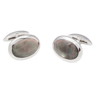 Sterling Silver & Black Shell Oval Cufflinks