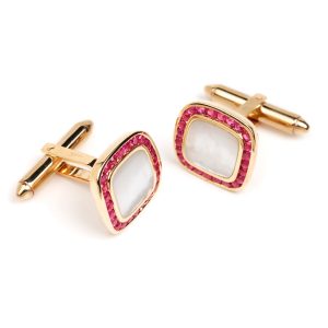 9ct Yellow Gold, Ruby & Mother of Pearl Square Cufflinks