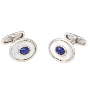 Sterling Silver, Mother of Pearl & Lapis Oval Cufflinks