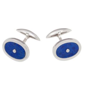 Sterling Silver, Lapis & Diamond Oval Cufflinks
