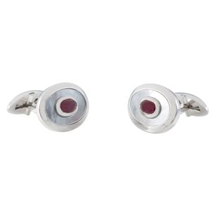 Sterling Silver, Mother of Pearl & Ruby Oval Cufflinks